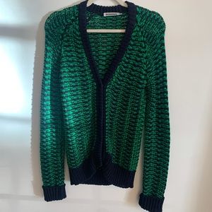 Jil Sander Green and Navy Blue Snap Button Cardigan Sweater